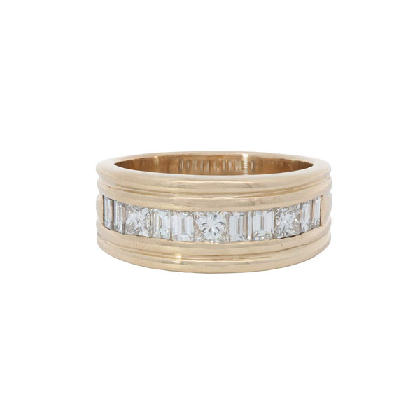Channel Set Emerald And Princess Cut Diamond Band