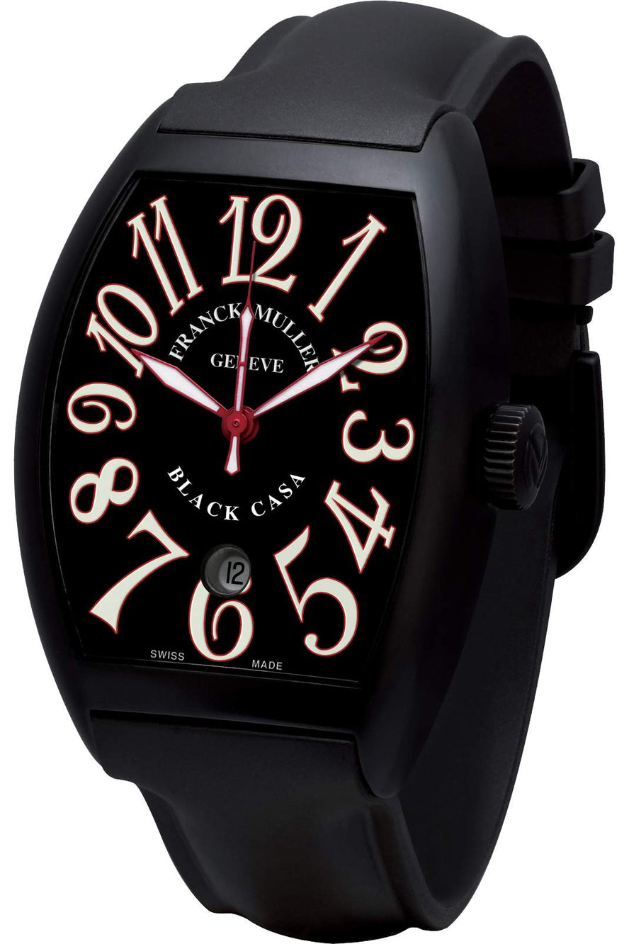 Franck Muller Black Stainless Steel Men Cintrée Curvex Date Black Casablanca An A Smooth Black Rubber Strap
