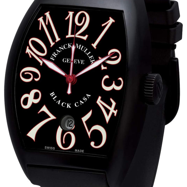 Franck Muller Black Stainless Steel Men Cintrée Curvex Date Black Casablanca An A Smooth Black Rubber Strap