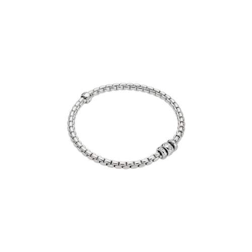 Fope 18K White Gold EKA Flex-It Bracelet With 3 Diamond (~0.18Ctw) Rondel , (Medium)