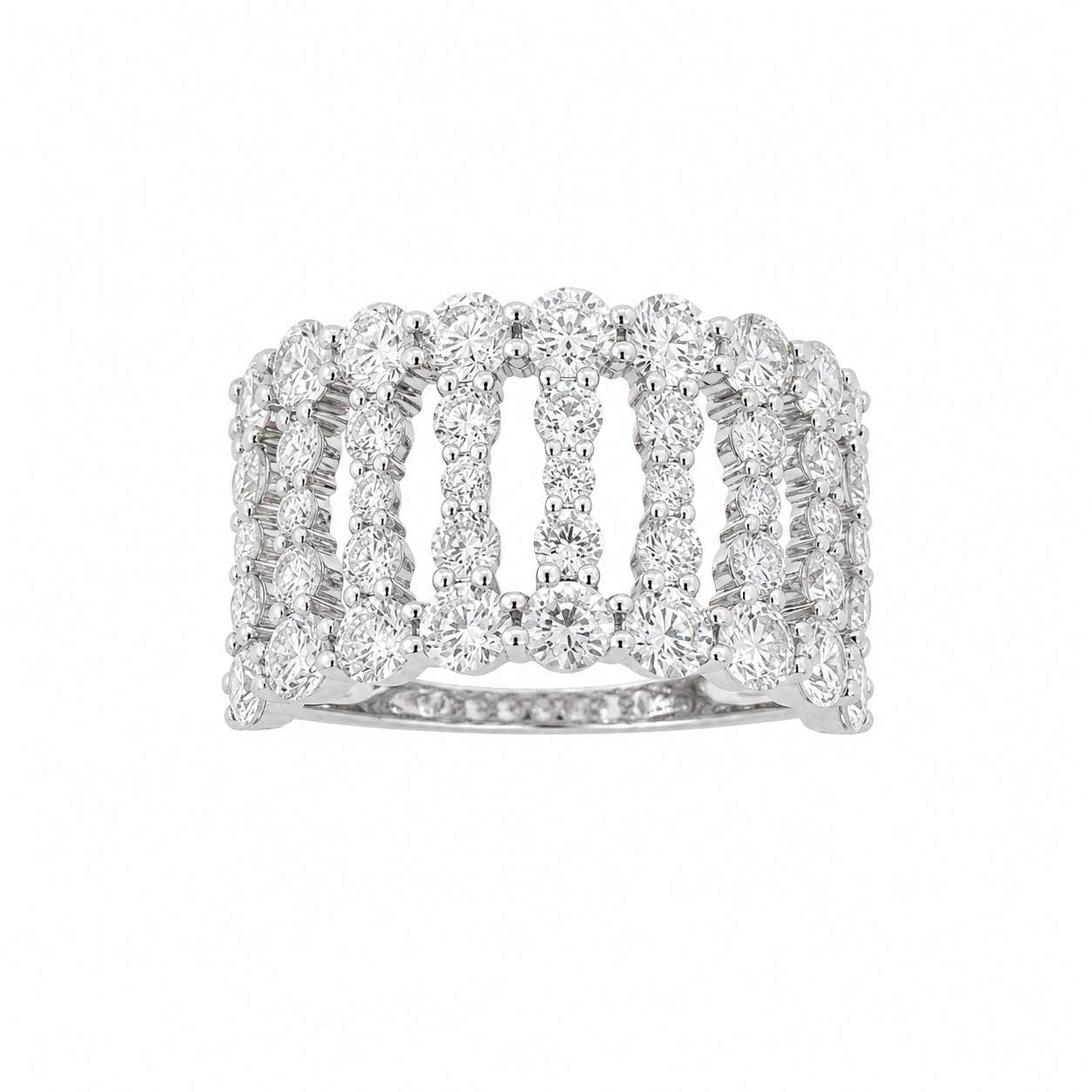 18K White Gold 9 Row Round Diamond Ring 45 Round Diamond= ~3.20Ctw