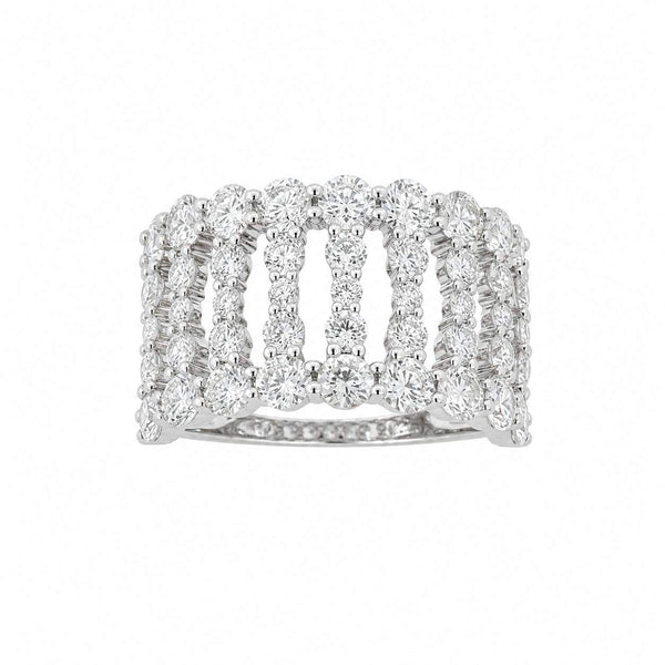 18K White Gold 9 Row Round Diamond Ring 45 Round Diamond= ~3.20Ctw