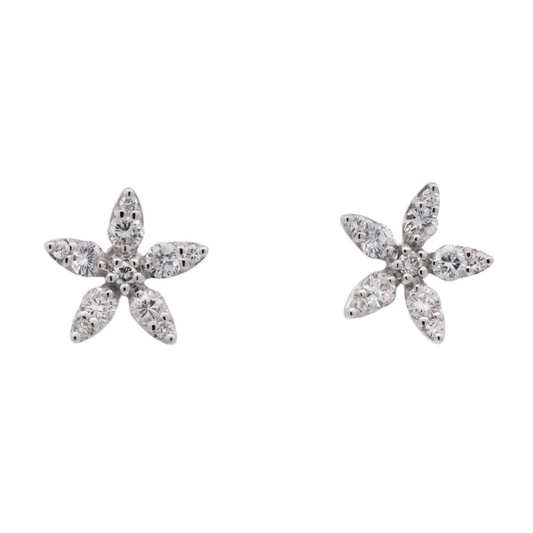 18K White Gold ~0.50ctw Diamond Flower Stud Earrings