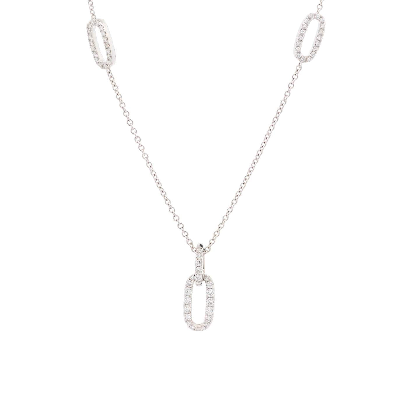18K White Gold ~1.50ctw Diamond  17" Necklace With Open Bail Removable Drop