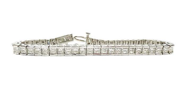 14K White Gold  ~10.50 Ctw  Princess Cut Diamond Tennis Bracelet . (GH/VS-SI)