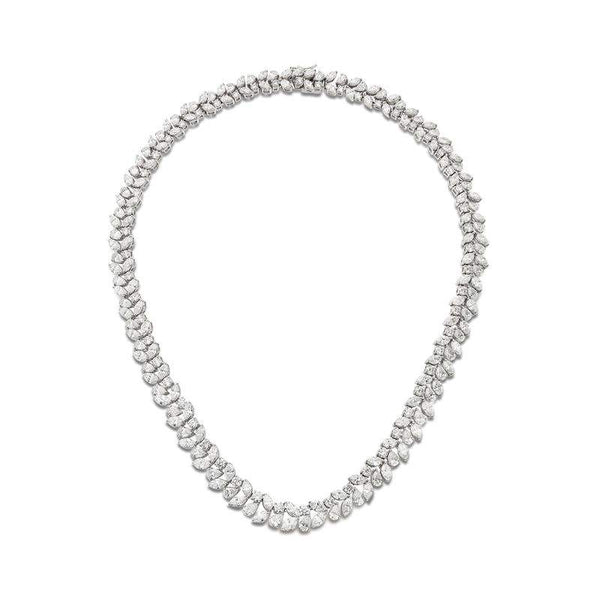 18K White Gold Two Row  Mix Shape Round, Pear And Marquise ~36.53 Ctw Diamond Necklace Provident Jewelery