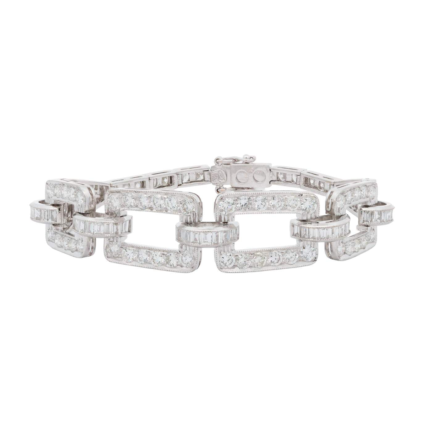 "Vintage Style" 18K White Gold ~8.39 Ctw Diamond Square Link Bracelet.