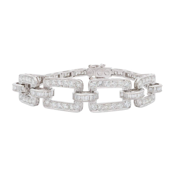 "Vintage Style" 18K White Gold ~8.39 Ctw Diamond Square Link Bracelet. Provident Jewelery
