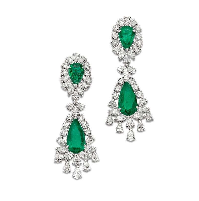 18K White Gold Colombia  ~6.23 Ctw Emerald And ~6.01 Ctw Diamond Halo Earrings Provident Jewelery