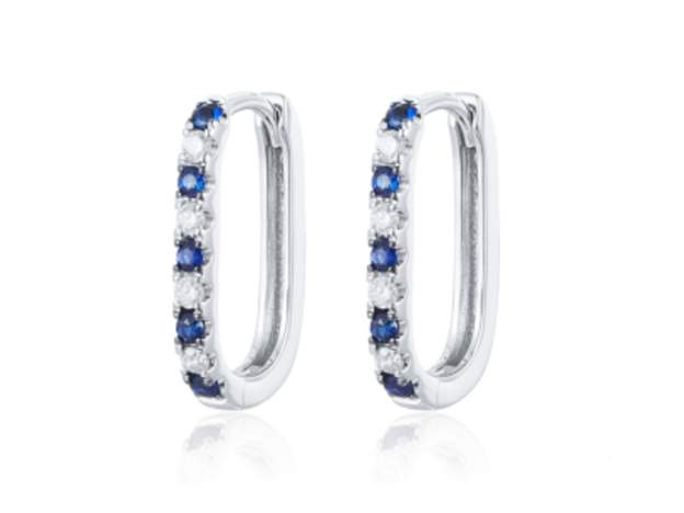 14K Diamond And Sapphire Oval Hoops Earrings