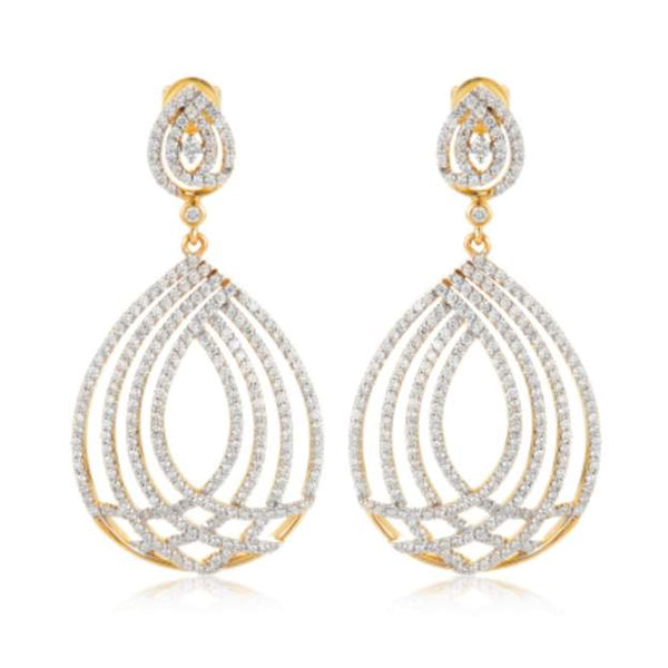 Exceptionally Designed 14K  Yellow Gold  ~1.76 Ctw Diamond Dangle Drop Earrings