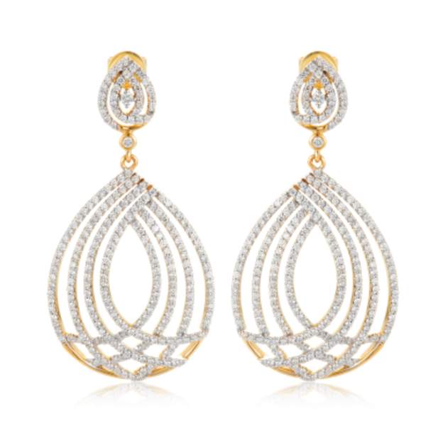 Exceptionally Designed 14K  Yellow Gold  ~1.76 Ctw Diamond Dangle Drop Earrings