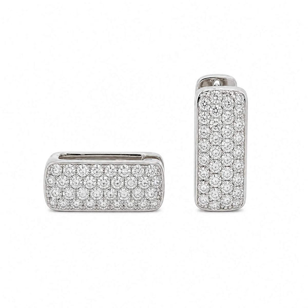 14K White Gold  Pave Square Diamond Earrings