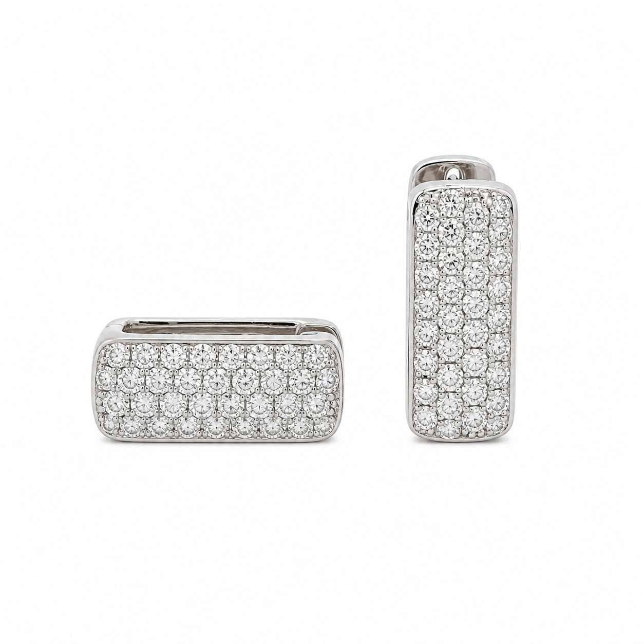 14K White Gold  Pave Square Diamond Earrings
