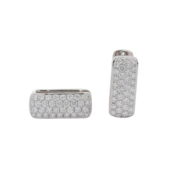 14K White Gold  Pave Square ~1.88 Ctw Diamond Hoops Earrings Provident Jewelery