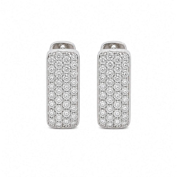 14K White Gold  Pave Square Diamond Earrings