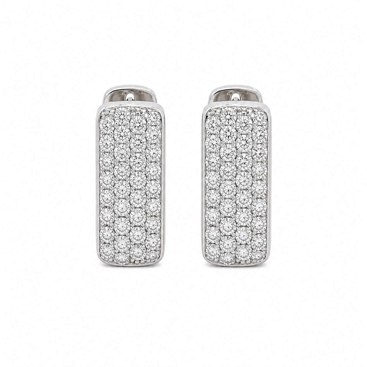 14K White Gold  Pave Square Diamond Earrings