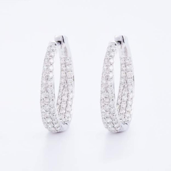 14K White Gold  Pave ~3.01 Ctw Diamond Inside Out Hoop Earrings