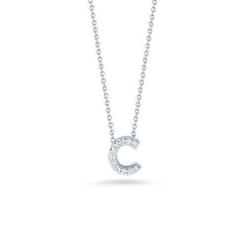 Roberto Coin 18K White Gold Tiny Treasures Diamond Love Letter "C" 11 Diamonds Weigh = ~0.05ctw, 16/18" Chain