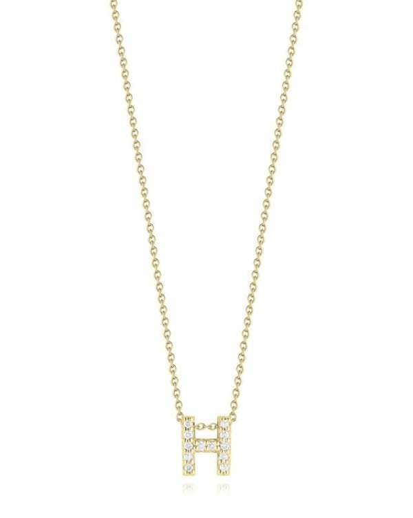 Roberto Coin 18K Yellow Gold Tiny Treasures 0.06ctw Diamond Love Letter "H" With Diamonds, Cable Chain 16"/18"