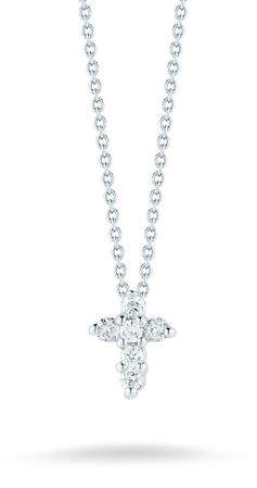 Roberto Coin 18K White Gold Baby  ~0.11 Ctw Diamond Cross (~7.75mm x 6.5mm) Necklace 16/18"