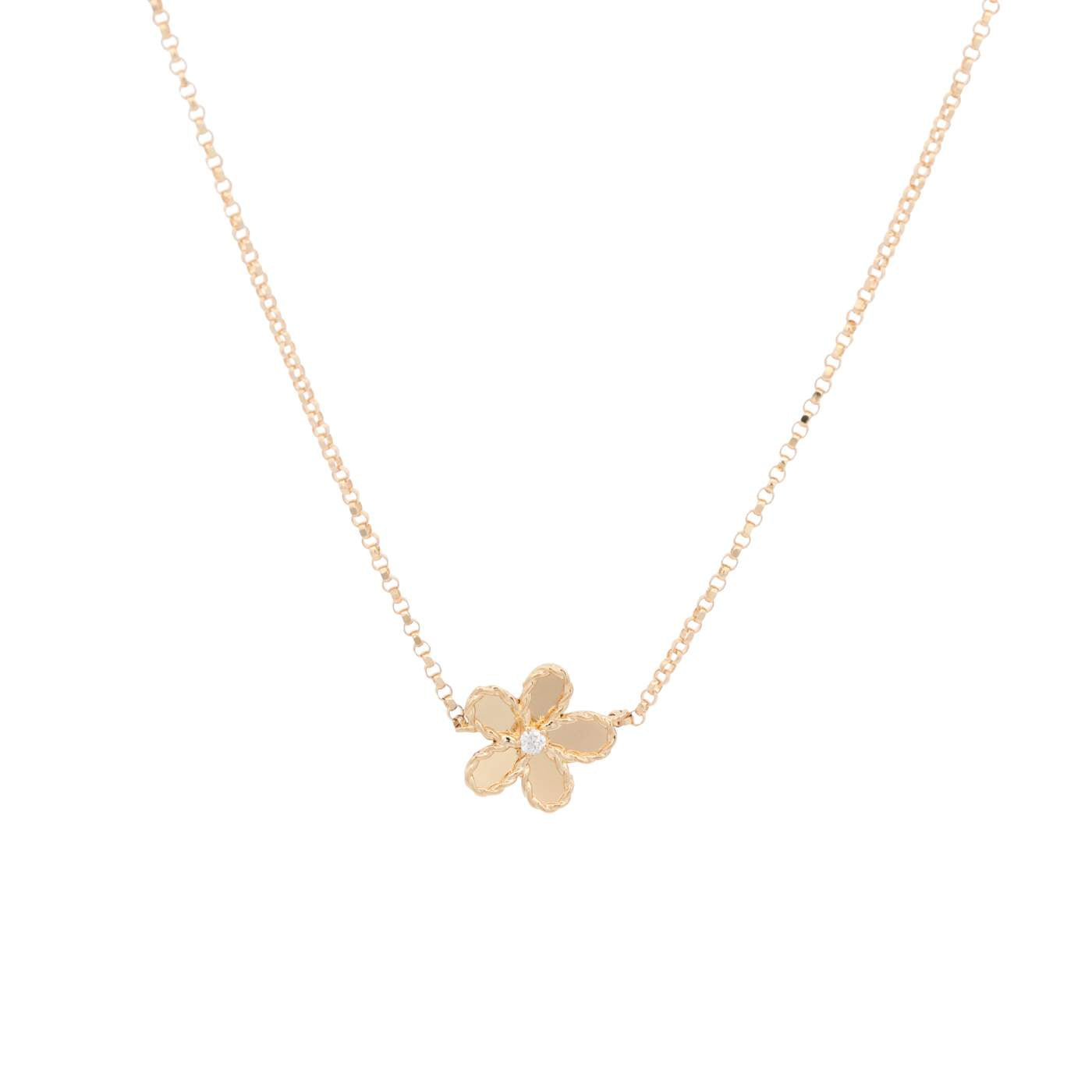 Roberto Coin 18K Yellow Gold .01ctw Diamond Jasmine Tiny Flower Necklace