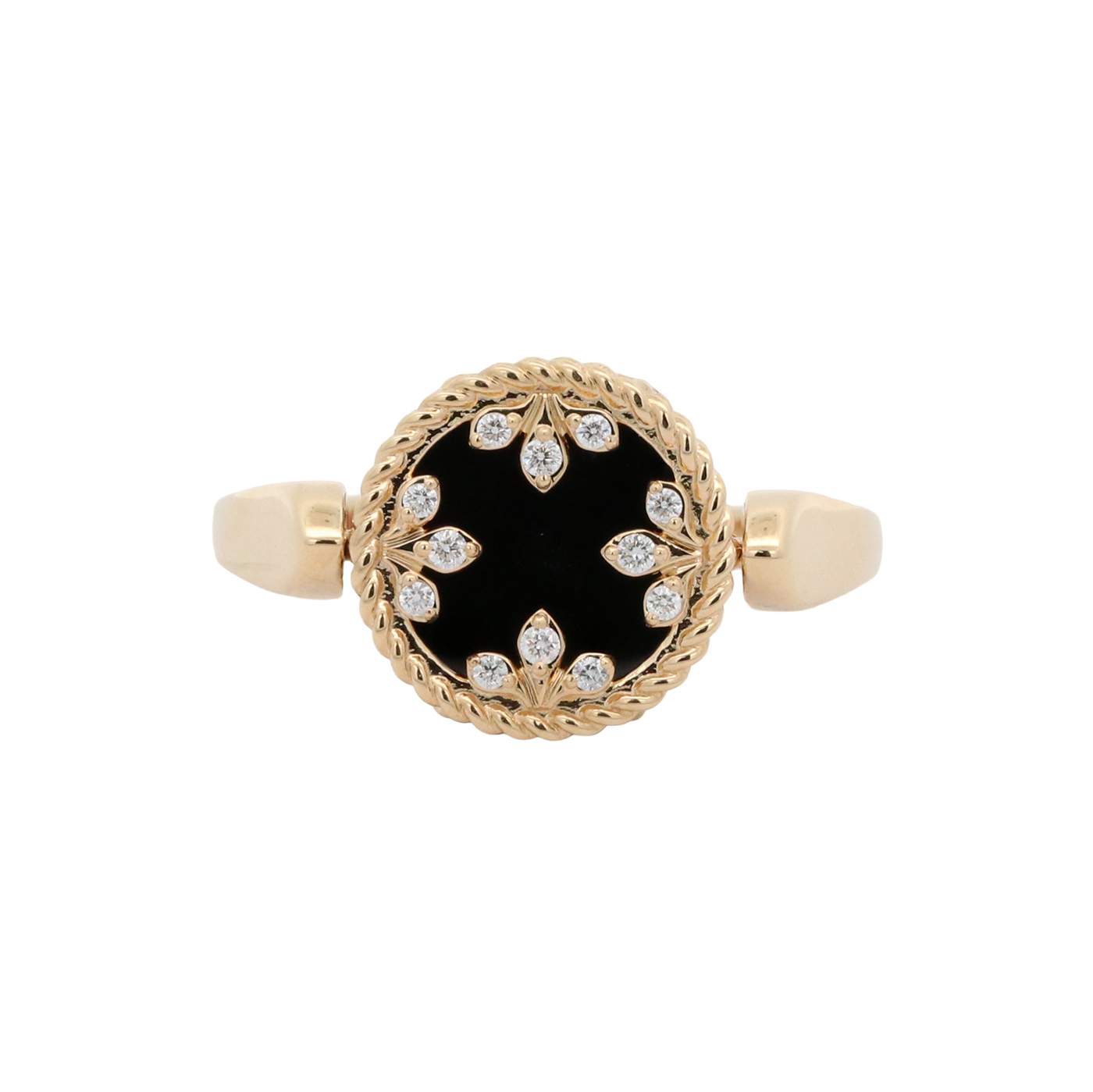 Roberto Coin 18k Yellow Gold Diamond, Black Jade And MOP Reversible Small Medallion Ring. Provident Jewelery