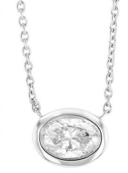 18K White Gold Roberto Coin Oval Bezel Set 0.40ctw Diamond Pendant Provident Jewelery