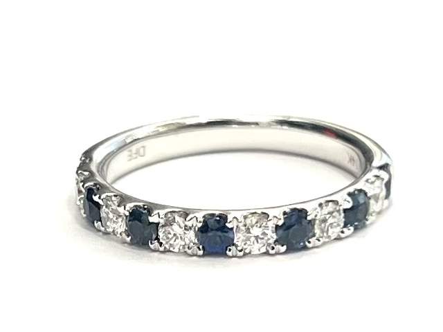 14K White Gold Alternating .34ctw Diamond And .50ctw Sapphire Prong Set Band Provident Jewelery