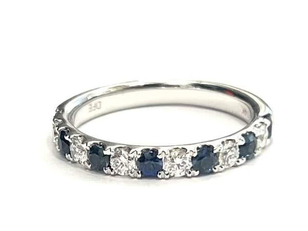 14K White Gold Alternating .34ctw Diamond And .50ctw Sapphire Prong Set Band Provident Jewelery