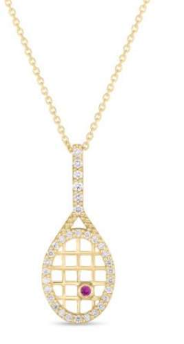 Roberto Coin 18K Yellow Gold 1.19ctw Diamond Tennis Racket Necklace With Signature Ruby Accent