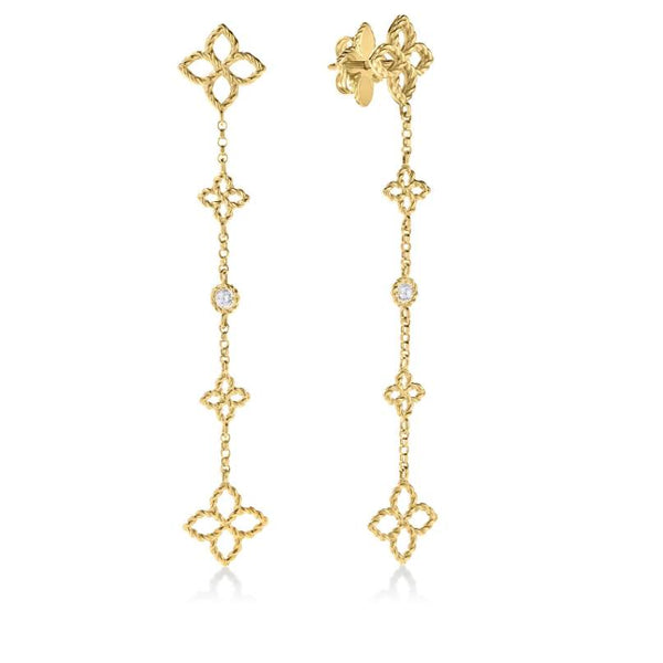 Robert Coin 18K Principessa Diamond & Flower Station Dangle Earrings