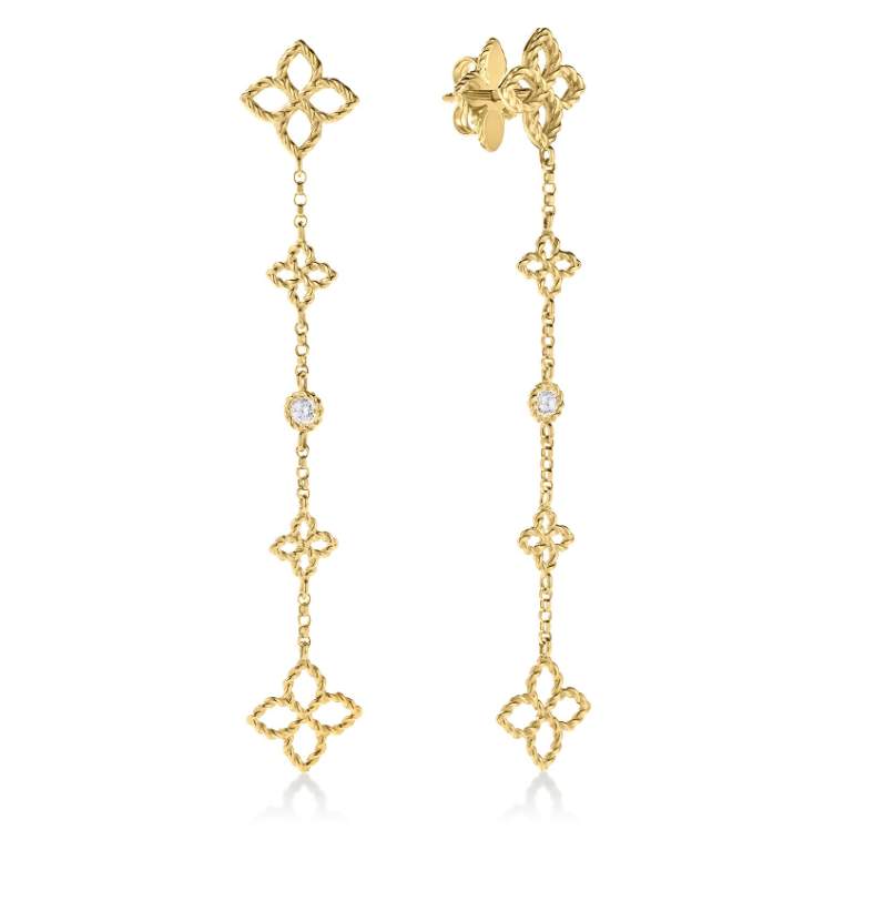 Robert Coin 18K Principessa Diamond & Flower Station Dangle Earrings