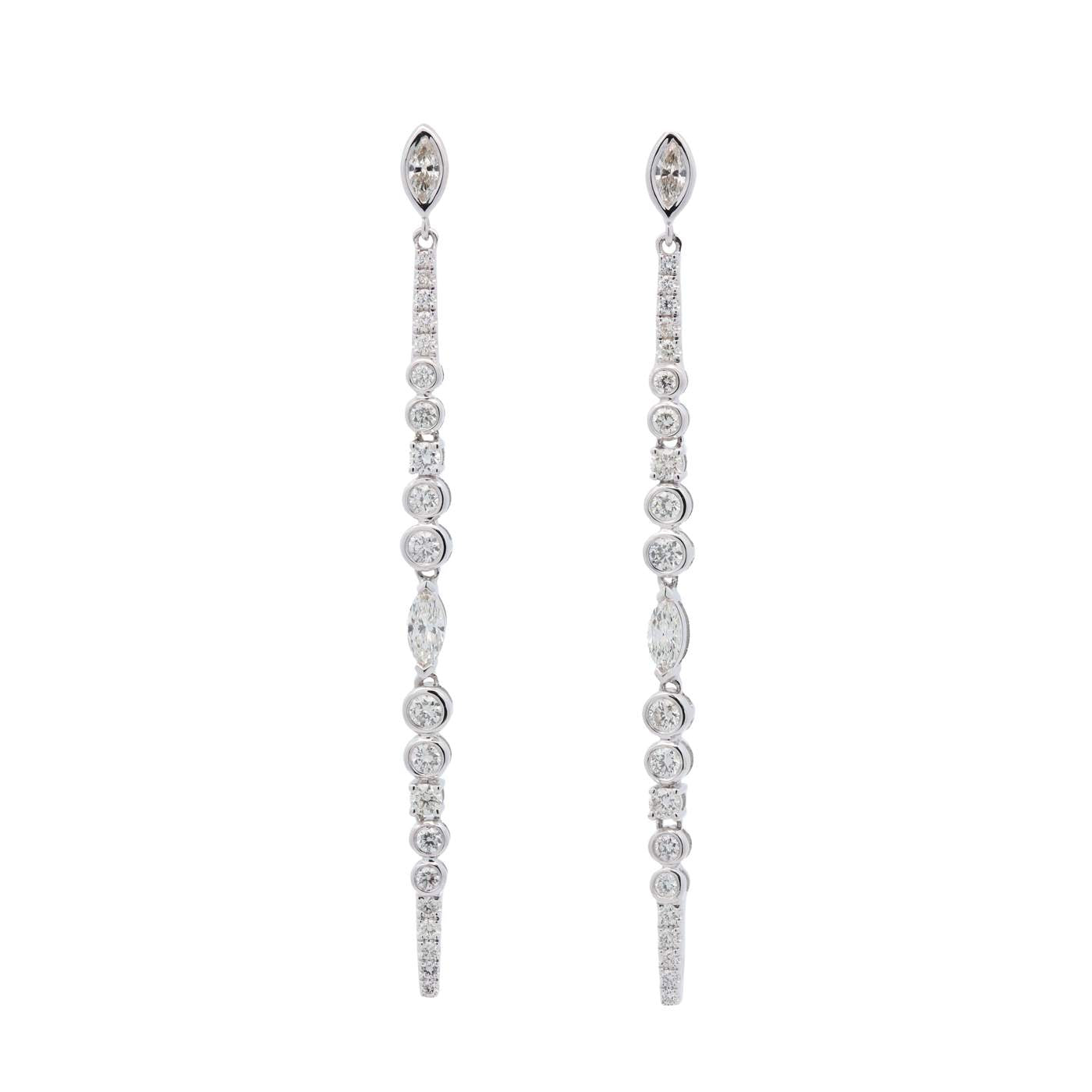 18K Round And Marquise Diamond Earrings