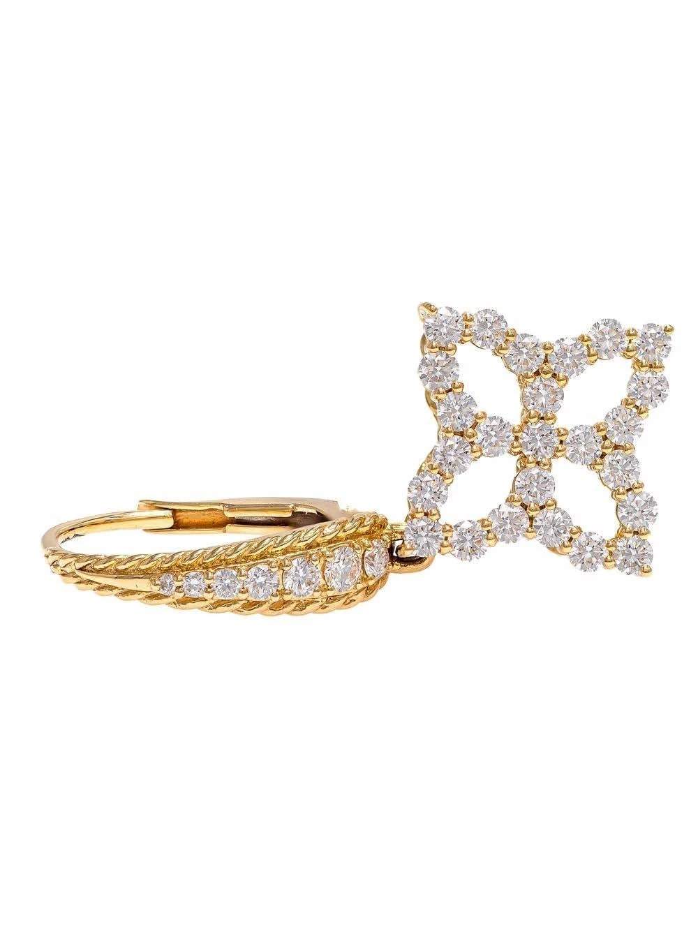 Roberto Coin 18K Yellow Gold ~2.57 Ctw Diamond Princess Flower Drop Earrings Large