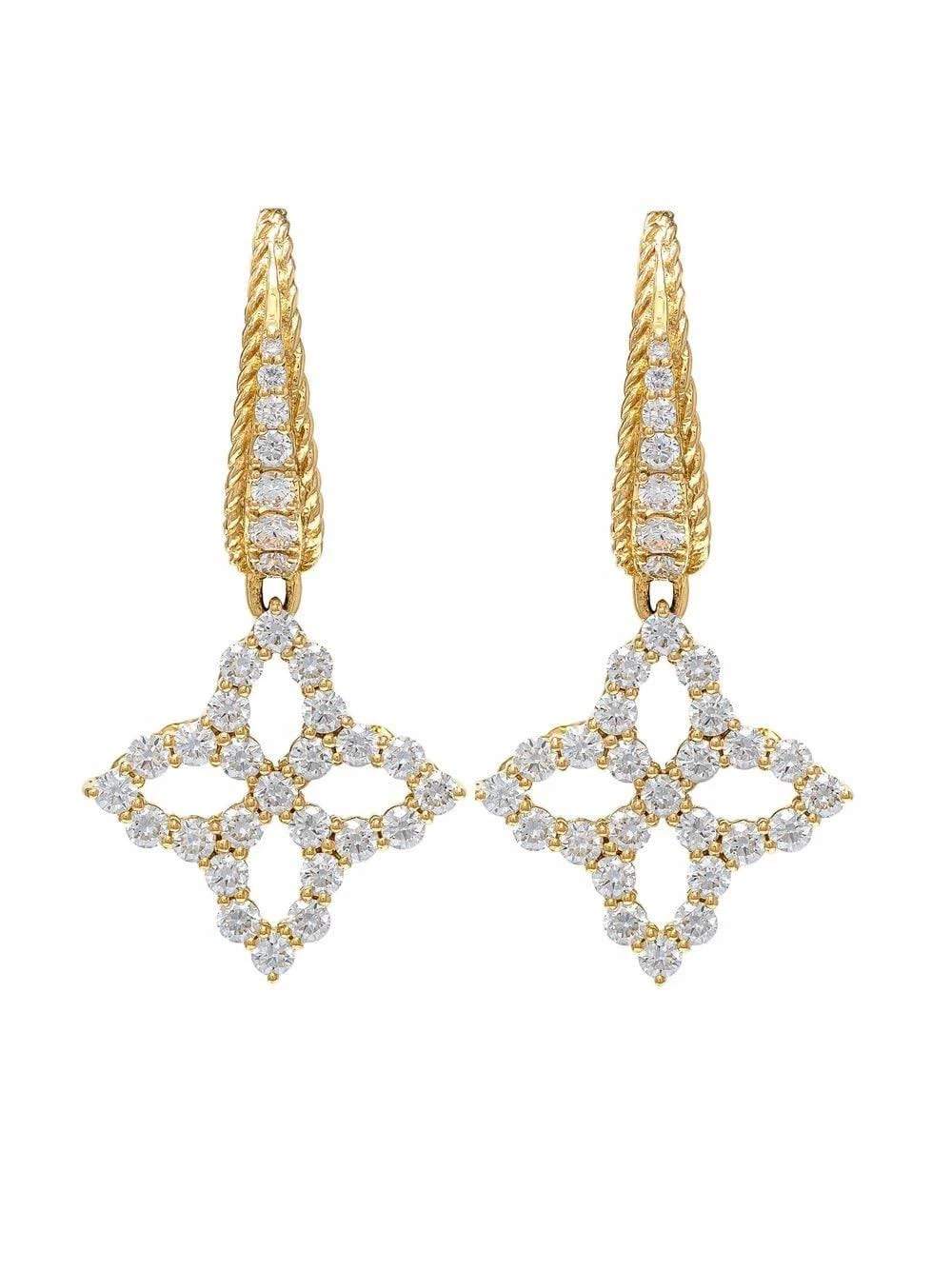 Roberto Coin 18K Yellow Gold ~2.57 Ctw Diamond Princess Flower Drop Earrings Large Provident Jewelery