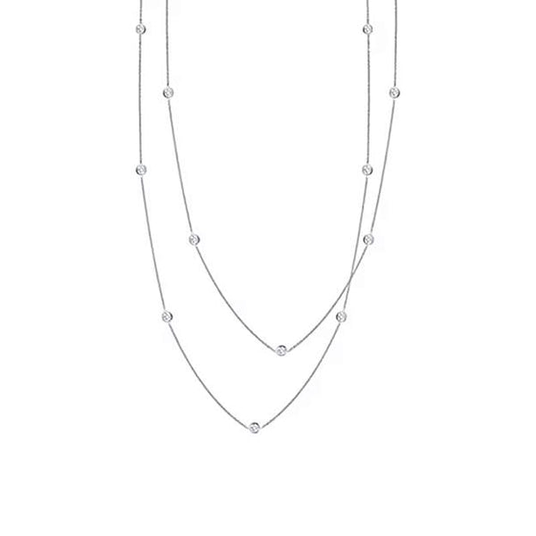 Roberto Coin 18K White Gold ~0.75 Ctw Diamond By The Inch 36" Necklace 15 Stations