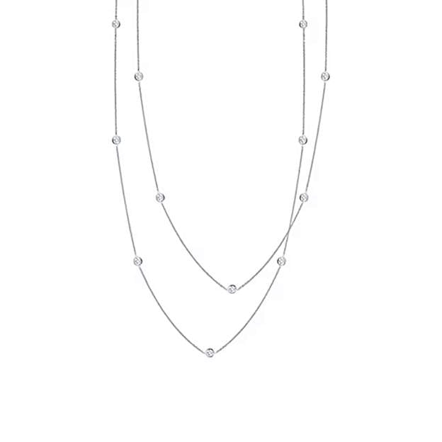 Roberto Coin 18K White Gold ~0.75 Ctw Diamond By The Inch 36" Necklace 15 Stations