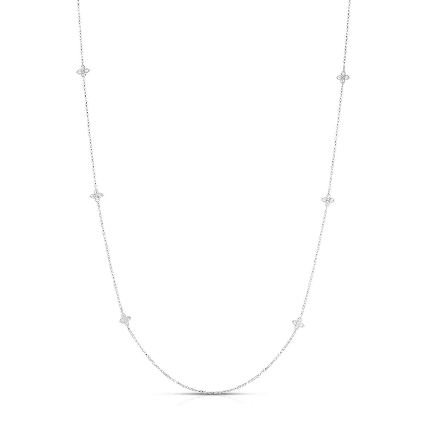 Roberto Coin 18K ~0.49 Ctw Diamond By The Inch  36" Necklace With 10 Flower Stations