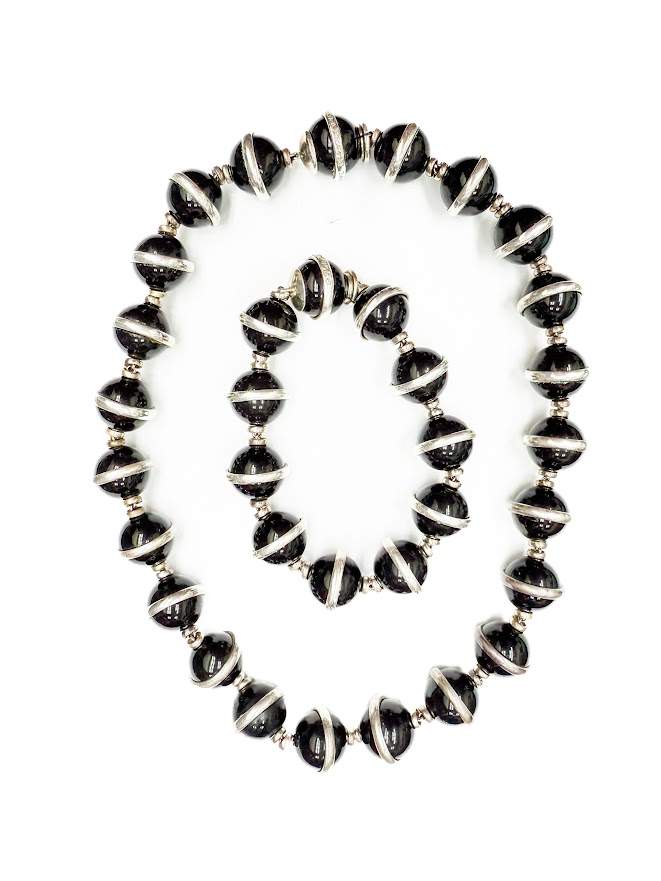 Vintage Tiffany and Co, Paloma Picasso Onyx Orb/Bead  Necklace Bracelet set.