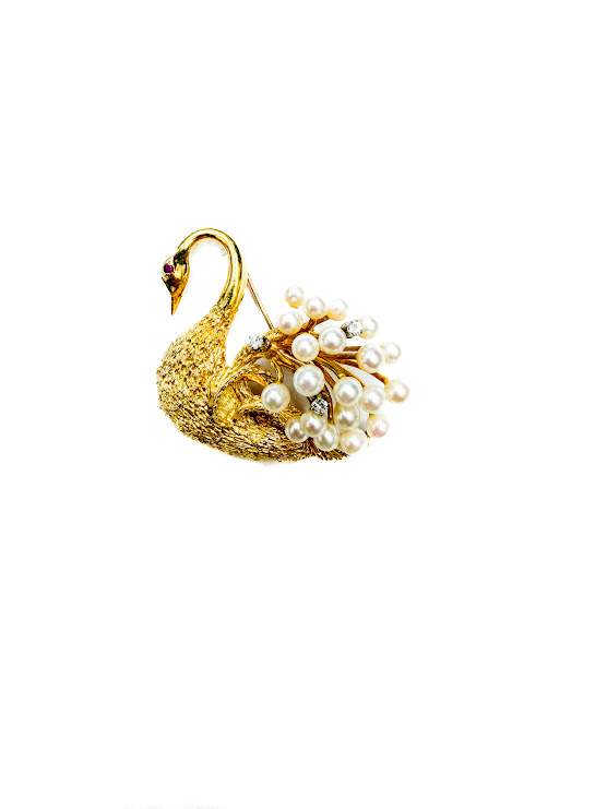 Vintage, 18k Swan Pin