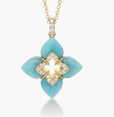 18K Roberto Coin Diamond and Amazonite Venetian Princess Necklace