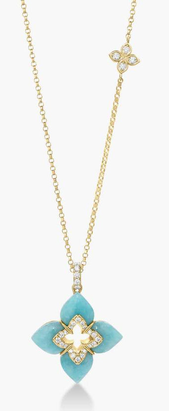 18K Roberto Coin Diamond and Amazonite Venetian Princess Necklace