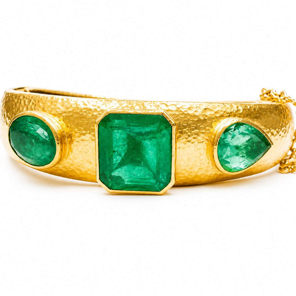 Designer: Gurhan Heavy Gold Emerald Bangle Bracelet