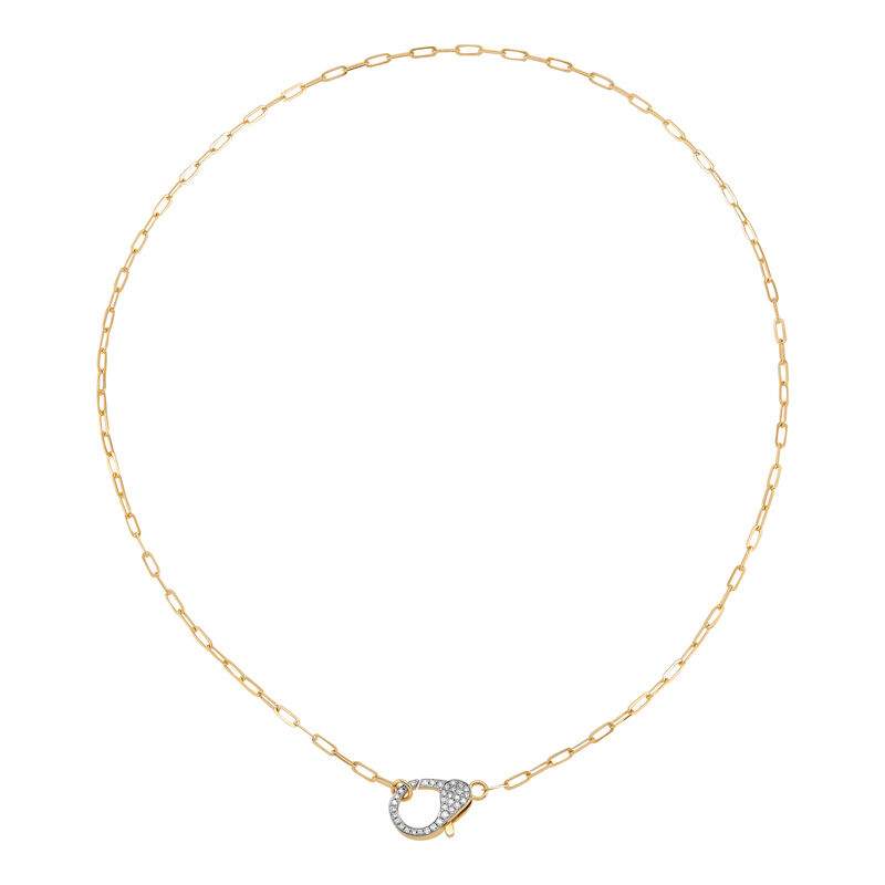 14K Yellow Gold Paper Clip 18" Chain With Pave ~0.20 Ctw Diamond Clasp