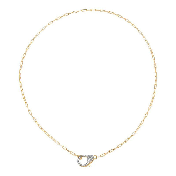 14K Yellow Gold Paper Clip 18" Chain With Pave ~0.20 Ctw Diamond Clasp