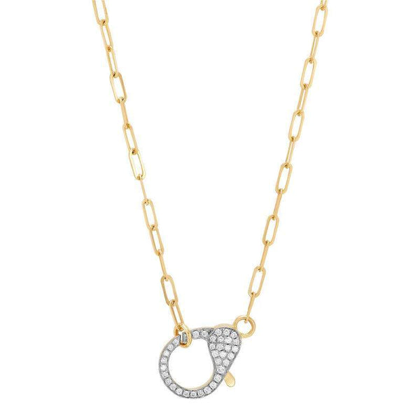 14K Yellow Gold Paper Clip 18" Chain With Pave ~0.20 Ctw Diamond Clasp