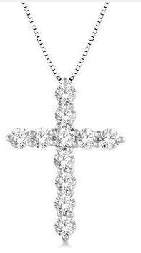14K White Gold Diamond Cross Fashion Pendant