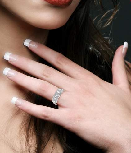 14KW Emerald Shape 5 Stone Halo Half Eternity Diamond RING Provident Jewelery