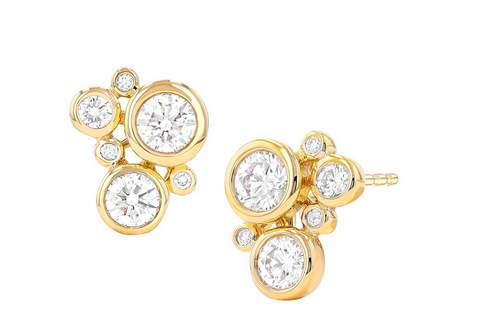 18KY Couture Duchess Round Bezel Stud Diamond Earrings
